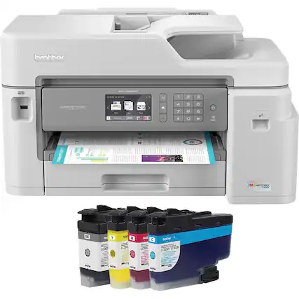 Front. Brother - INKvestment Tank MFC-J5845DW Wireless All-in-One Inkjet Printer with Up to 1-Year of Ink In-box - White/Gray.