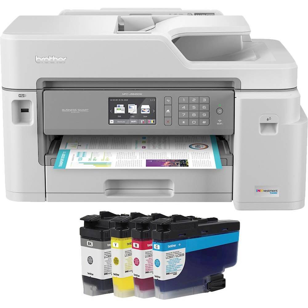 Front. Brother - INKvestment Tank MFC-J5845DW Wireless All-in-One Inkjet Printer with Up to 1-Year of Ink In-box - White/Gray.