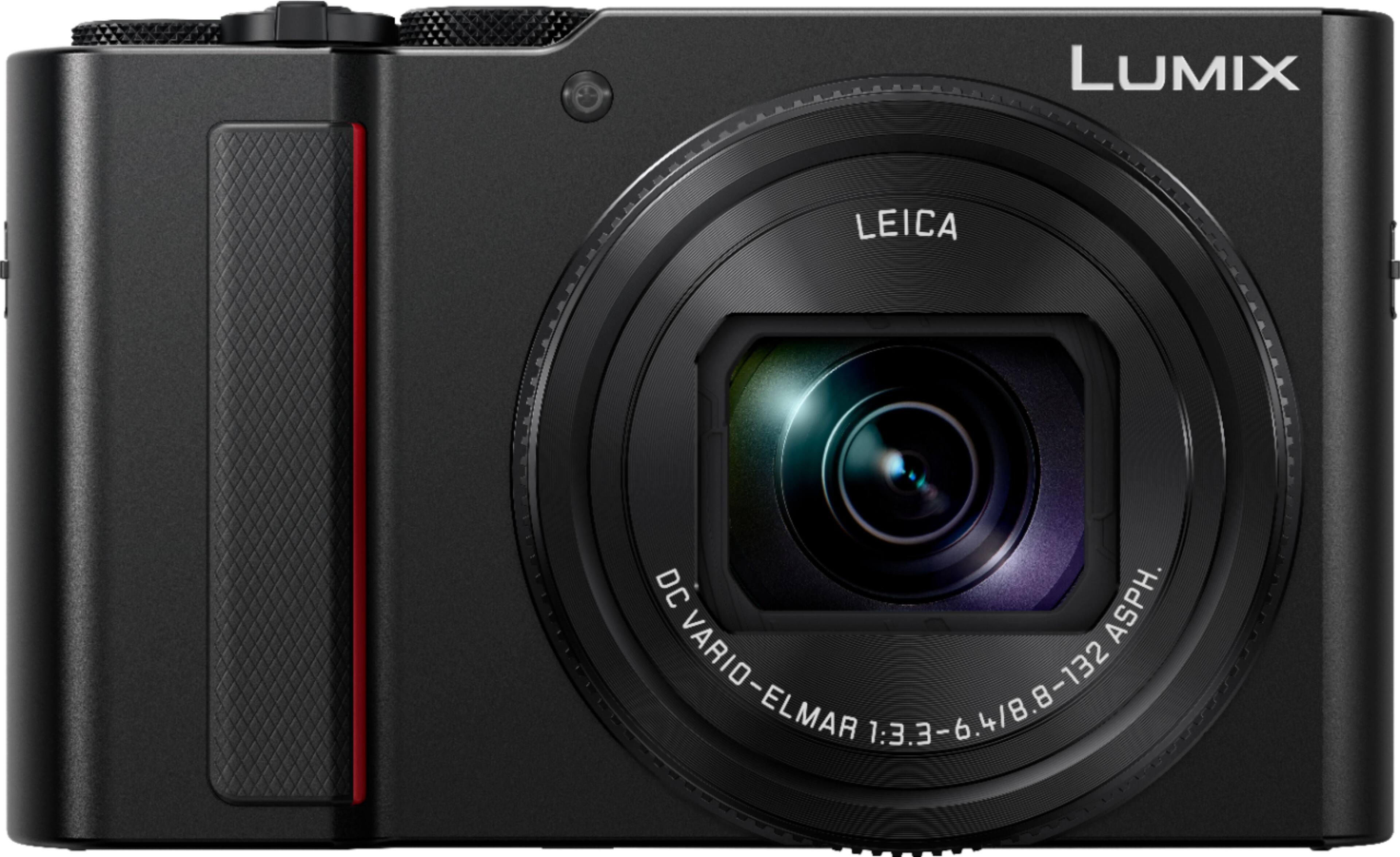 Front. Panasonic - Lumix DC-ZS200 20.1-Megapixel Digital Camera - Black.