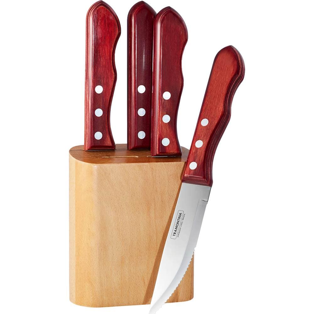 Angle View: Tramontina - Porterhouse 5-Piece Steak Knife Set - Silver/Brown