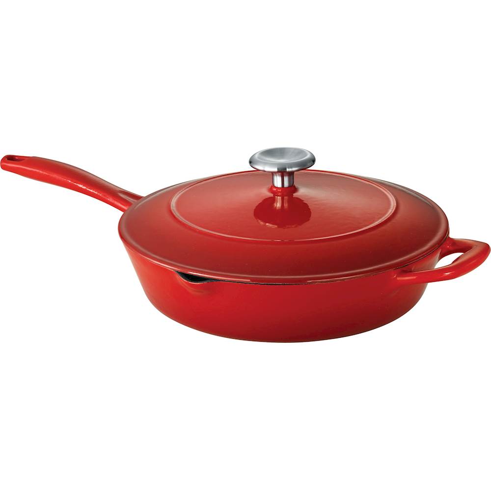 Left View: Tramontina - Gourmet Enameled Cast Iron 10" Skillet - Gradated Red