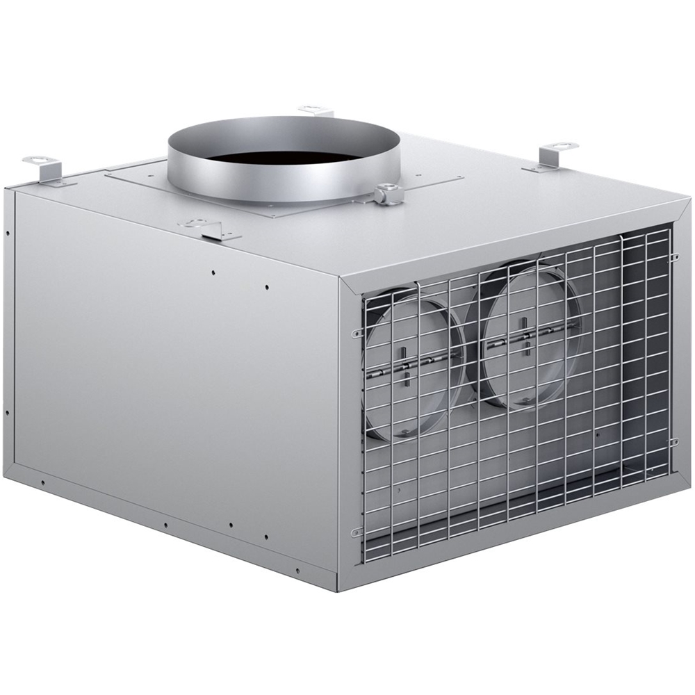 Left View: Thermador - 1000 CFM Integral Blower - Silver