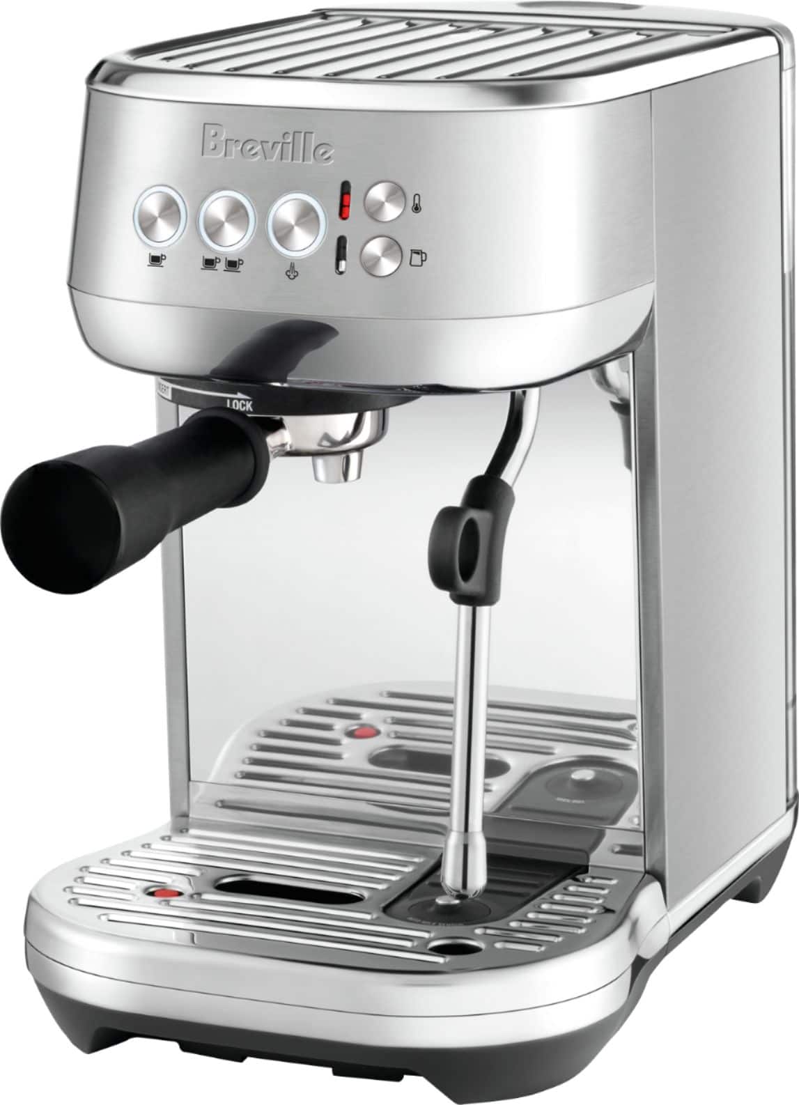 Left. Breville - the Bambino Plus Espresso Machine with 15 bars of pressure and Milk Frother - Stainless Steel.