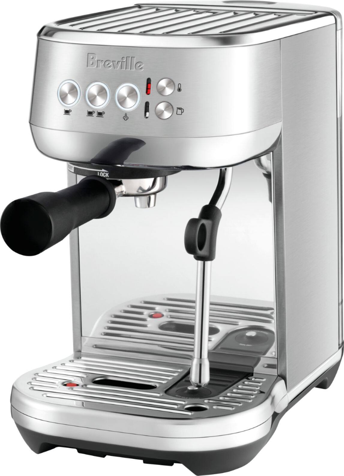 Left. Breville - the Bambino Plus Espresso Machine with 15 bars of pressure and Milk Frother - Stainless Steel.