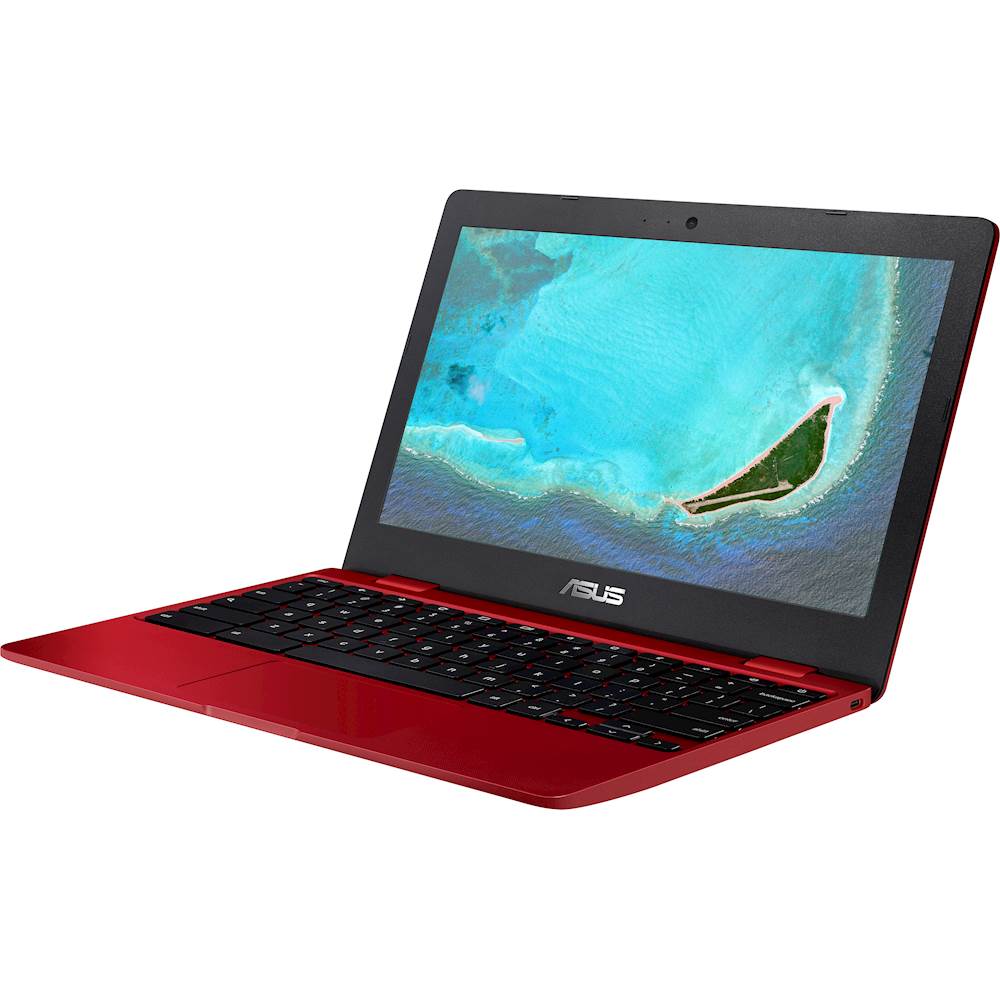 Left View: ASUS - 11.6" Chromebook - Intel Celeron - 4GB Memory - 32GB eMMC Flash Memory - Red