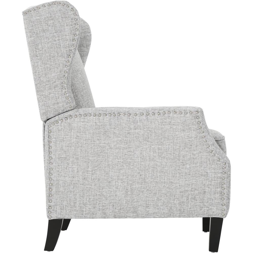 Left View: Noble House - Muncie Recliner - Light Gray Tweed