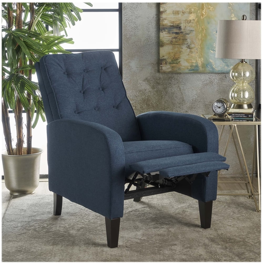 Left View: Noble House - Aspen Recliner - Navy Blue