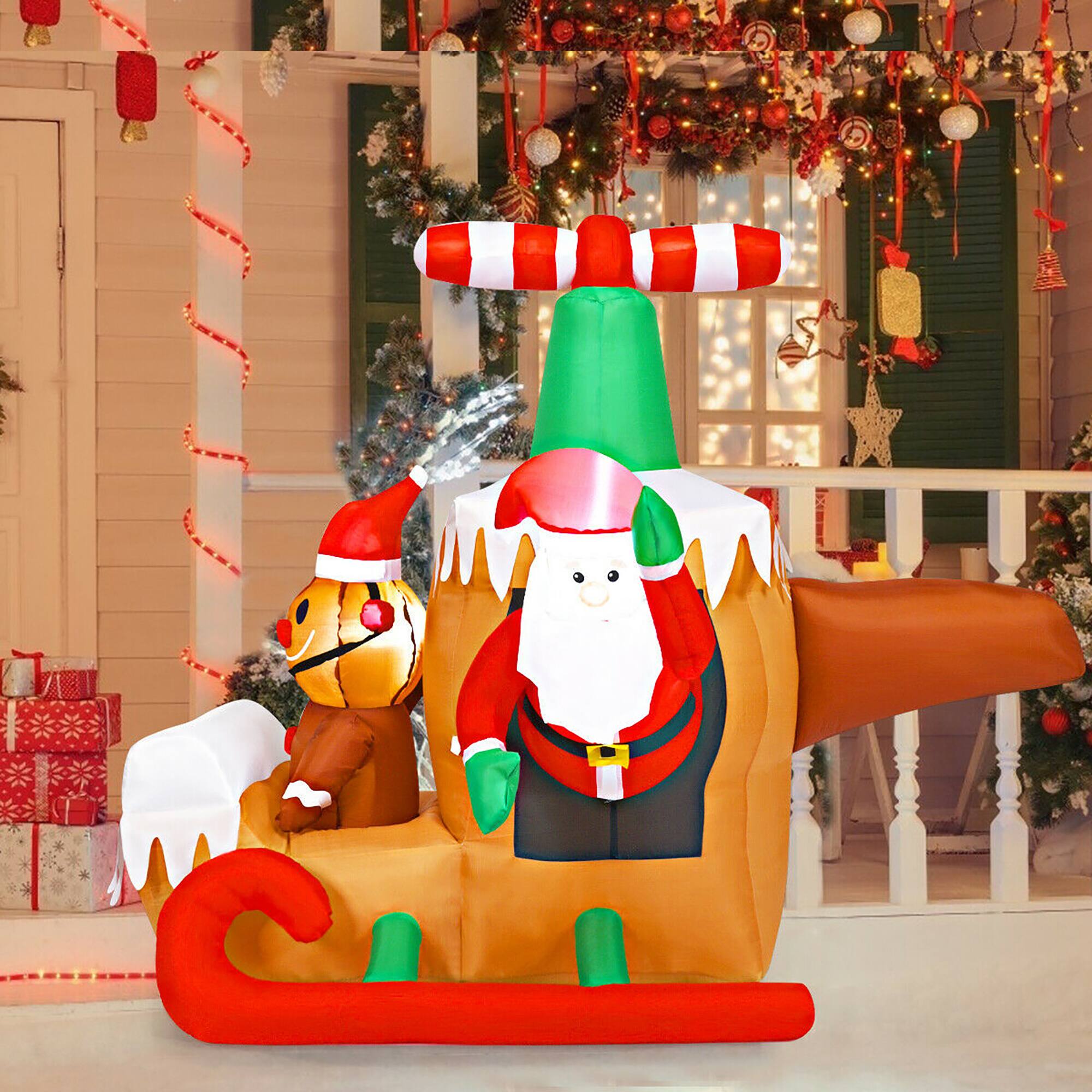 Alt View 12. Costway - 6Ft Long Inflatable Santa Claus Flying Airplane Blow Up Christmas Decoration - Multicolor.