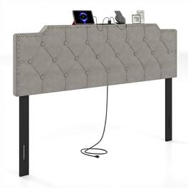 Costway - Headboard for Queen and Full Size Bed, Rivet Tufted Upholstered Head Board - Gray