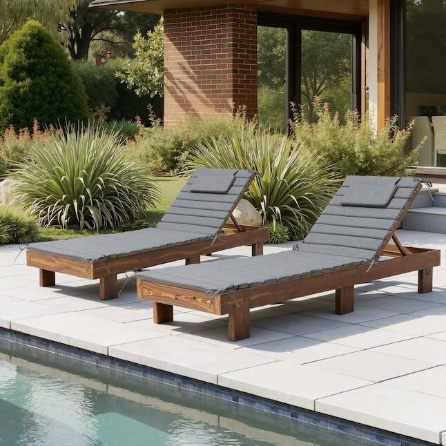 Angle. Crestlive Products - Crestlive Products 2pc 80in Outdoor Foldable Water Resistant Chaise Lounge Chair Cushion with Ties Patio cushion - Light gray.