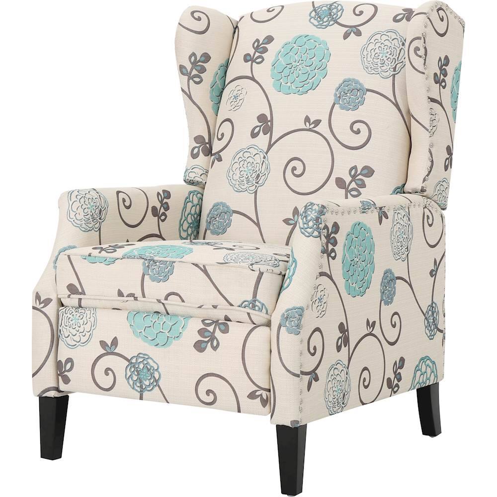 Left View: Noble House - Muncie Recliner - White And Blue Floral