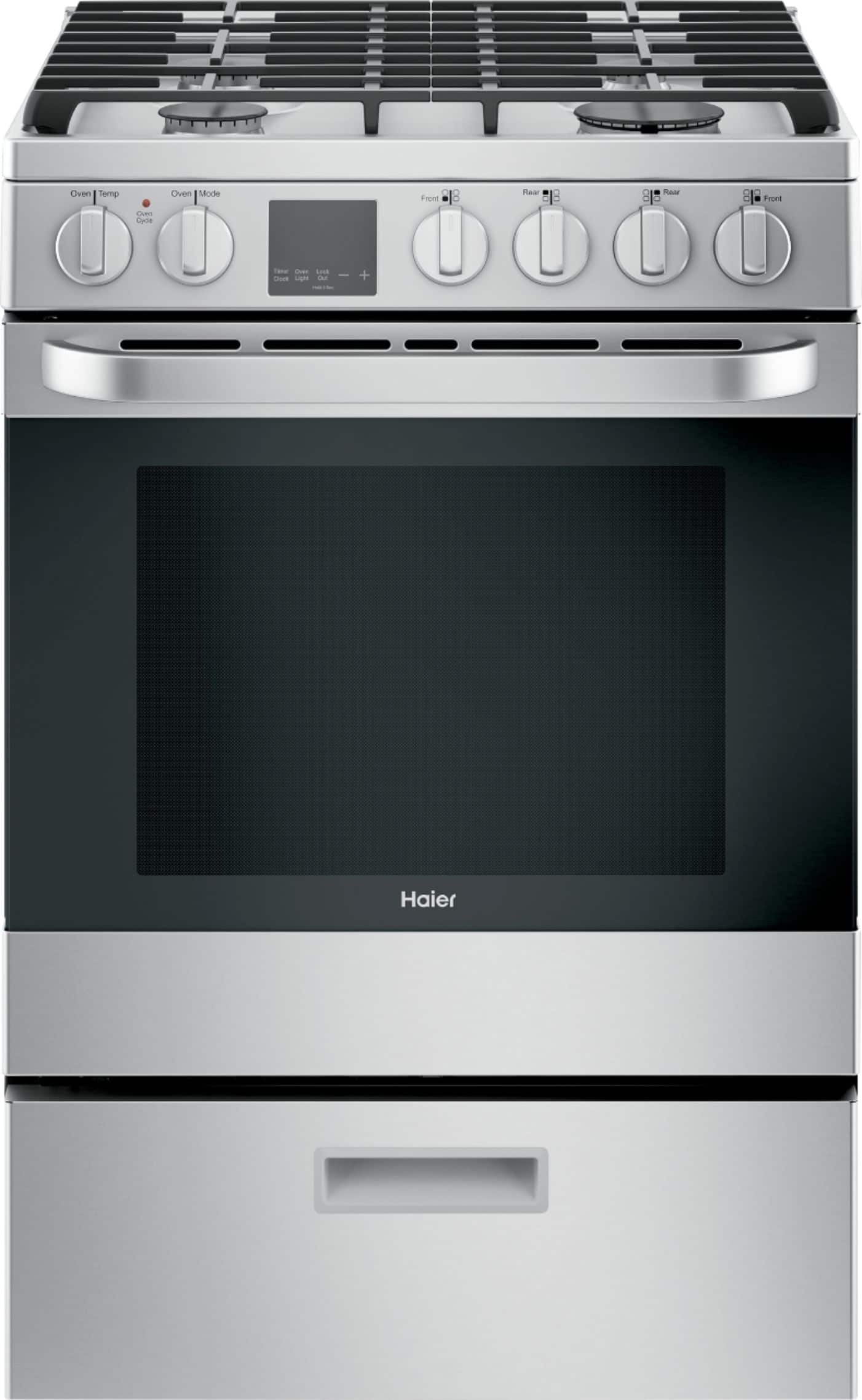 Front. Haier - 2.9 Cu. Ft. Slide-In Gas Convection Range - Stainless Steel.
