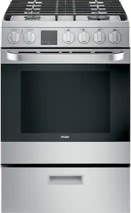 Front. Haier - 2.9 Cu. Ft. Slide-In Gas Convection Range - Stainless Steel.