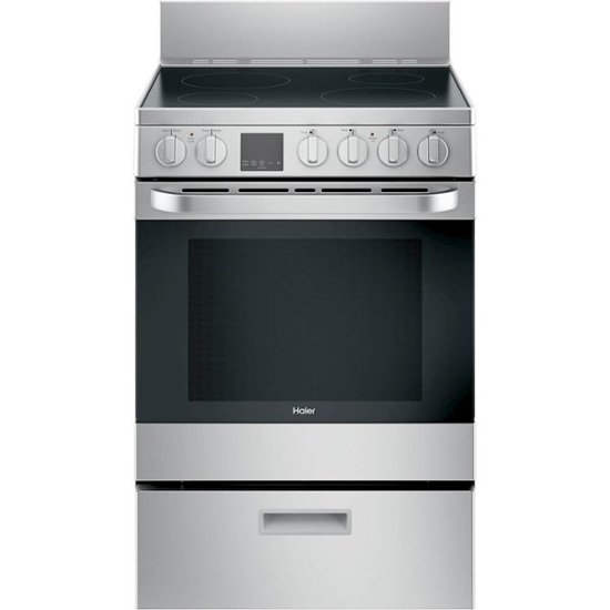 Front. Haier - 2.9 Cu. Ft. Freestanding Electric Convection Range - Stainless Steel.
