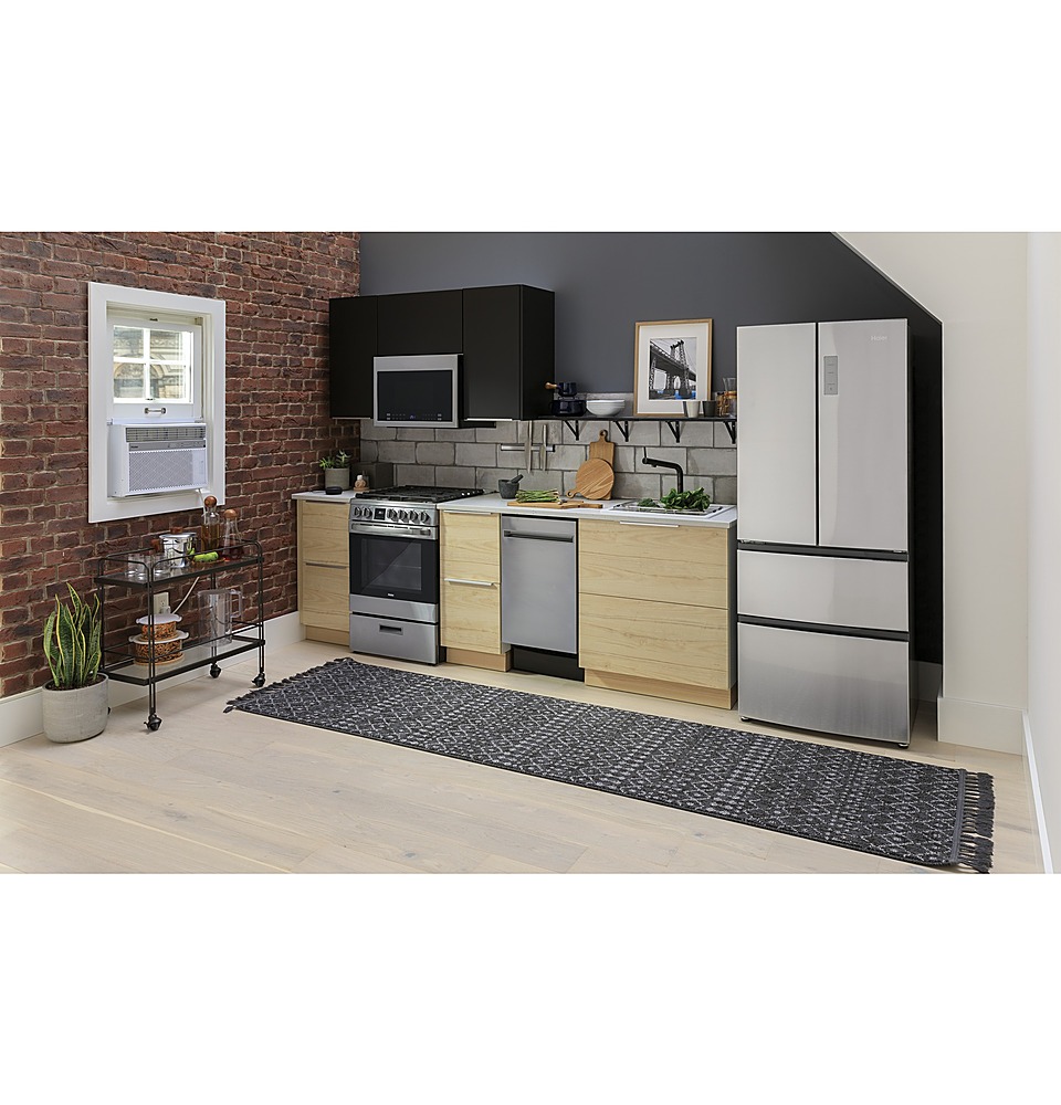 Haier 3-Piece Kitchen Appliance Package with HRF15N3AGS 28 French Door Refrigerator QAS740RMSS 24 Freestanding Electric Range and