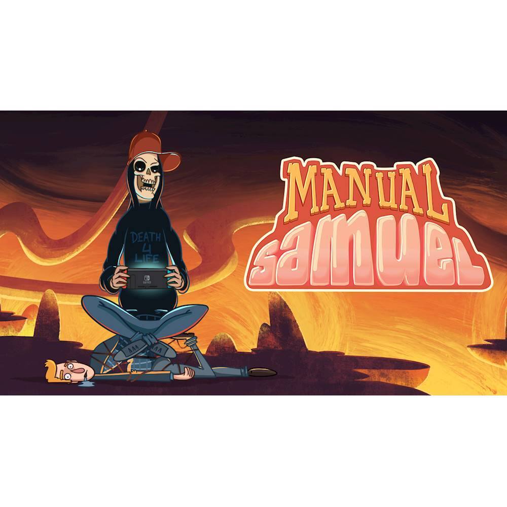 The image features a skeleton character wearing a red hat and holding a laptop. The skeleton is sitting on top of a person who is lying on the ground. The scene appears to be a part of a comic or cartoon, possibly a manual for Samuel. The skeleton character seems to be the main focus of the image, and the overall composition suggests a humorous or lighthearted tone. - T (Teen 13+)