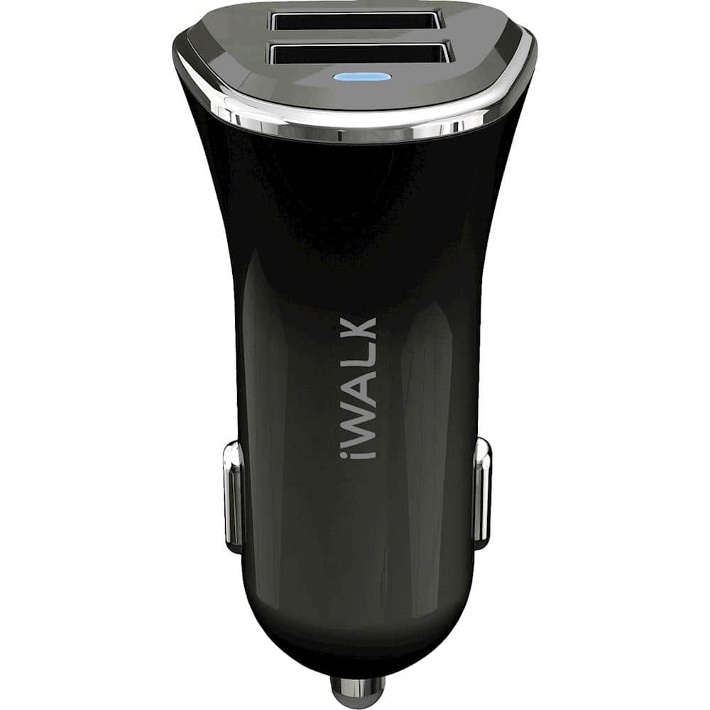 Front. iWalk - 2-Port USB Vehicle Charger - Black.