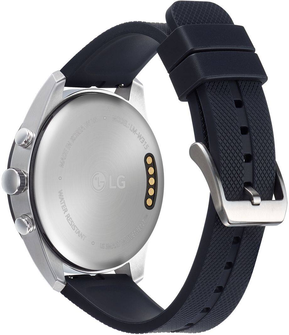 Back. LG - Watch W7 Smartwatch 44.5mm Stainless Steel - Cloud Silver Rubber.