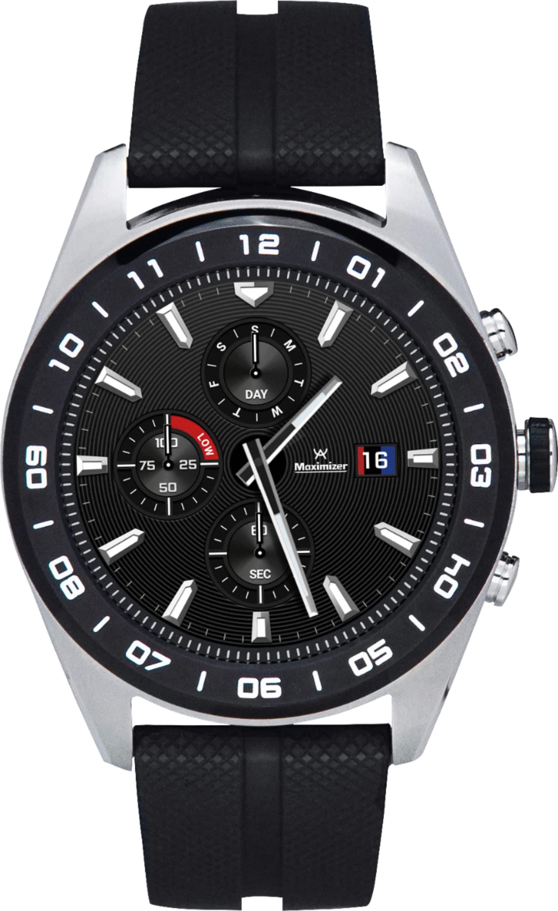 Front. LG - Watch W7 Smartwatch 44.5mm Stainless Steel - Cloud Silver Rubber.