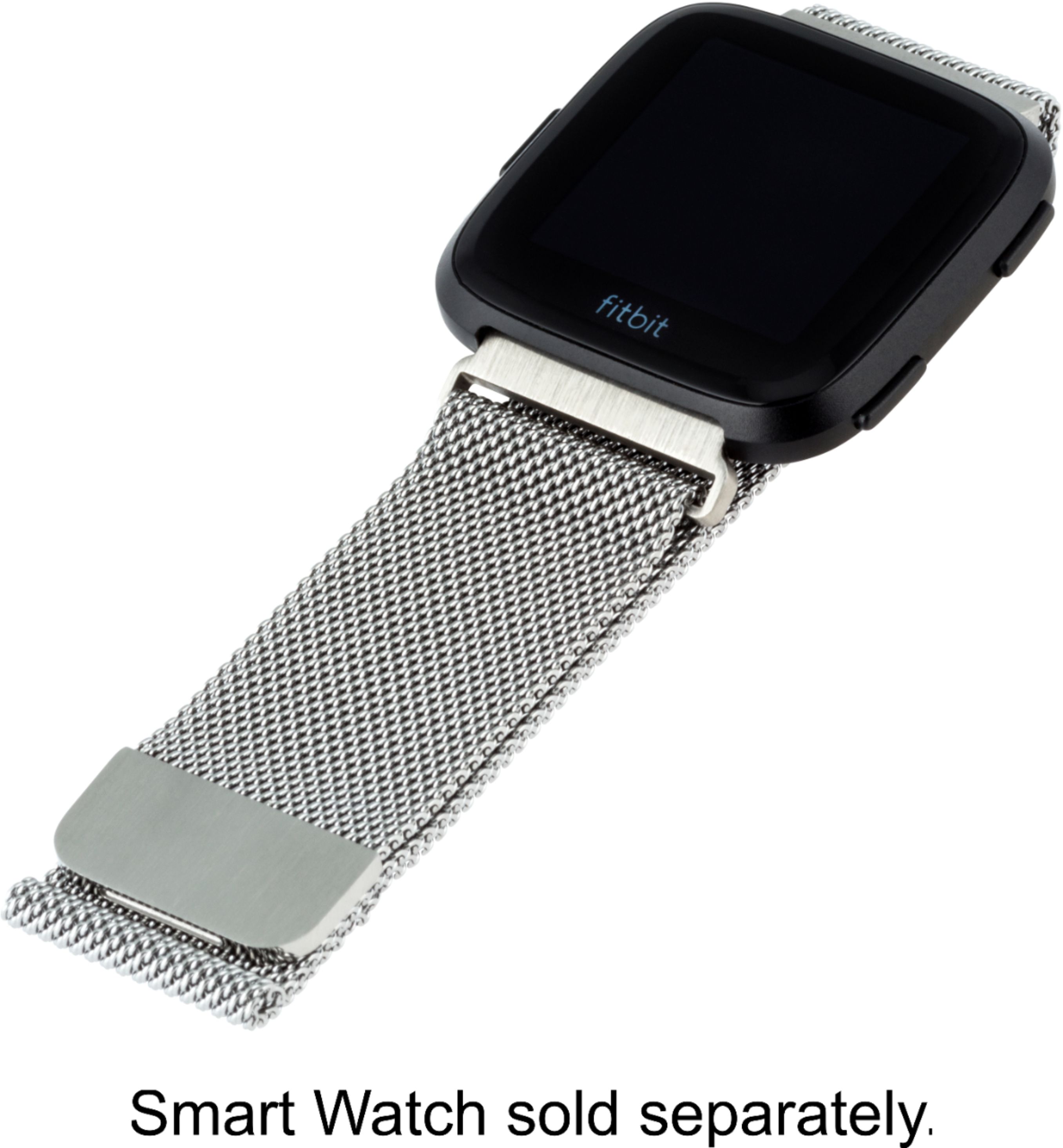 black fitbit versa with silver band