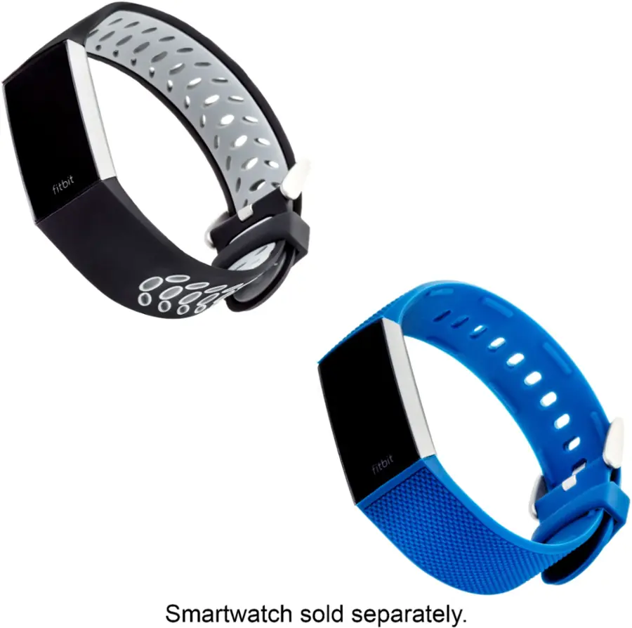 The image shows two different colored smartwatches, one blue and one black, both with the text "Smartwatch sold separately" written on them.