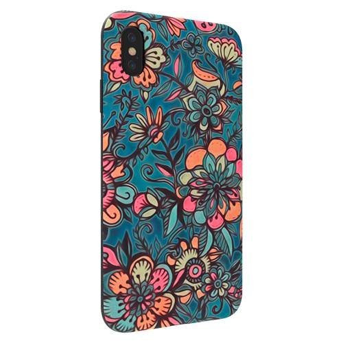 strongfit designers tough case for apple iphone xs max - sweet spring floral/melon pink, butterscotch, teal