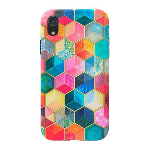 strongfit designers tough case for apple iphone xr - crystal bohemian honeycomb cubes