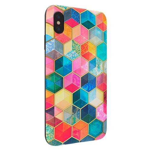 strongfit designers tough case for apple iphone xs max - crystal bohemian honeycomb cubes