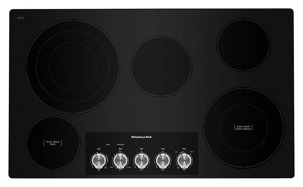 KitchenAid - 36" Built-In Electric Cooktop with 5 Elements and Knob Controls - Black - Front_Zoom