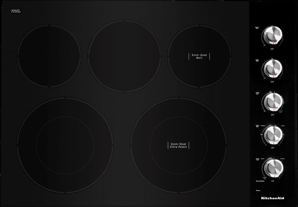 KitchenAid KCES550HBL 30 Electric Cooktop with 5 Elements and Knob Controls - Black