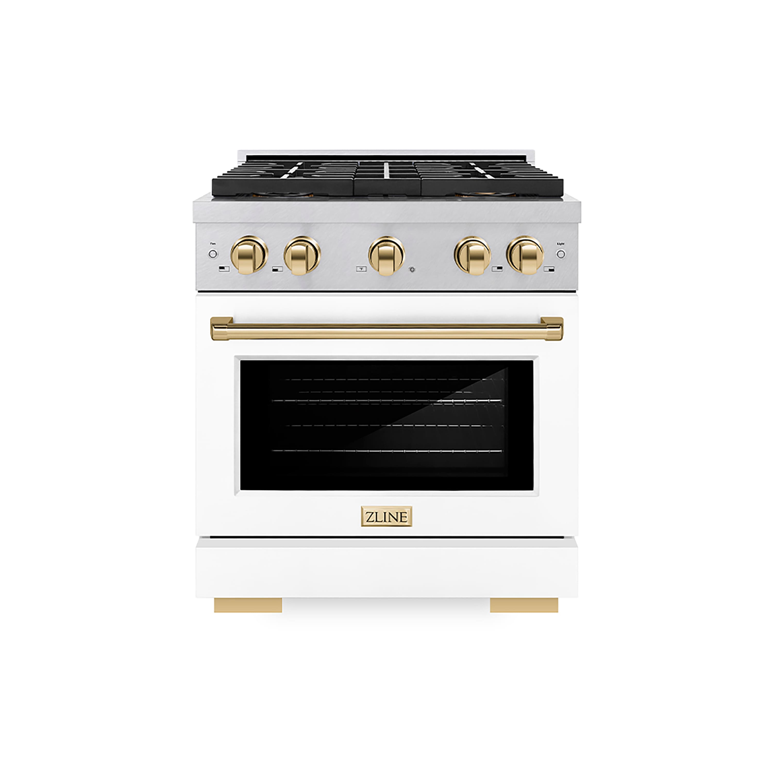 ZLINE - Autograph 30 in. 4.2 cu. ft. Freestanding Paramount Gas DuoPro Range in Satin Steel with White Door and Gold Accents - White Matte