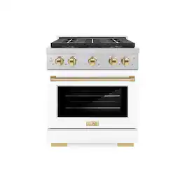 ZLINE - Autograph 30 in. 4.2 cu. ft. Freestanding Paramount Gas DuoPro Range in Satin Steel with White Door and Gold Accents - White Matte