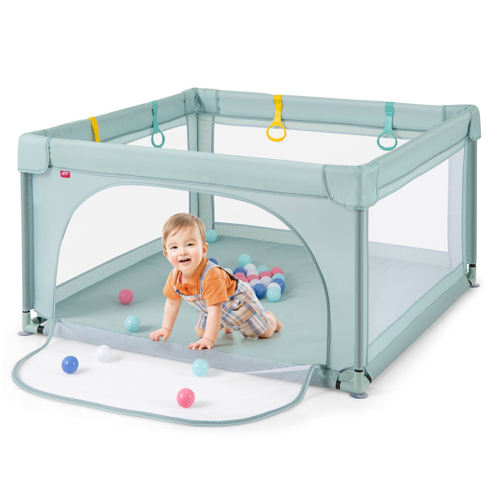 Alt View 9. Gymax - Gymax Baby Playpen for Toddlers Large Kids Activity Center w/ 50 PCS Ocean Balls & 4 Pull Rings - Blue.