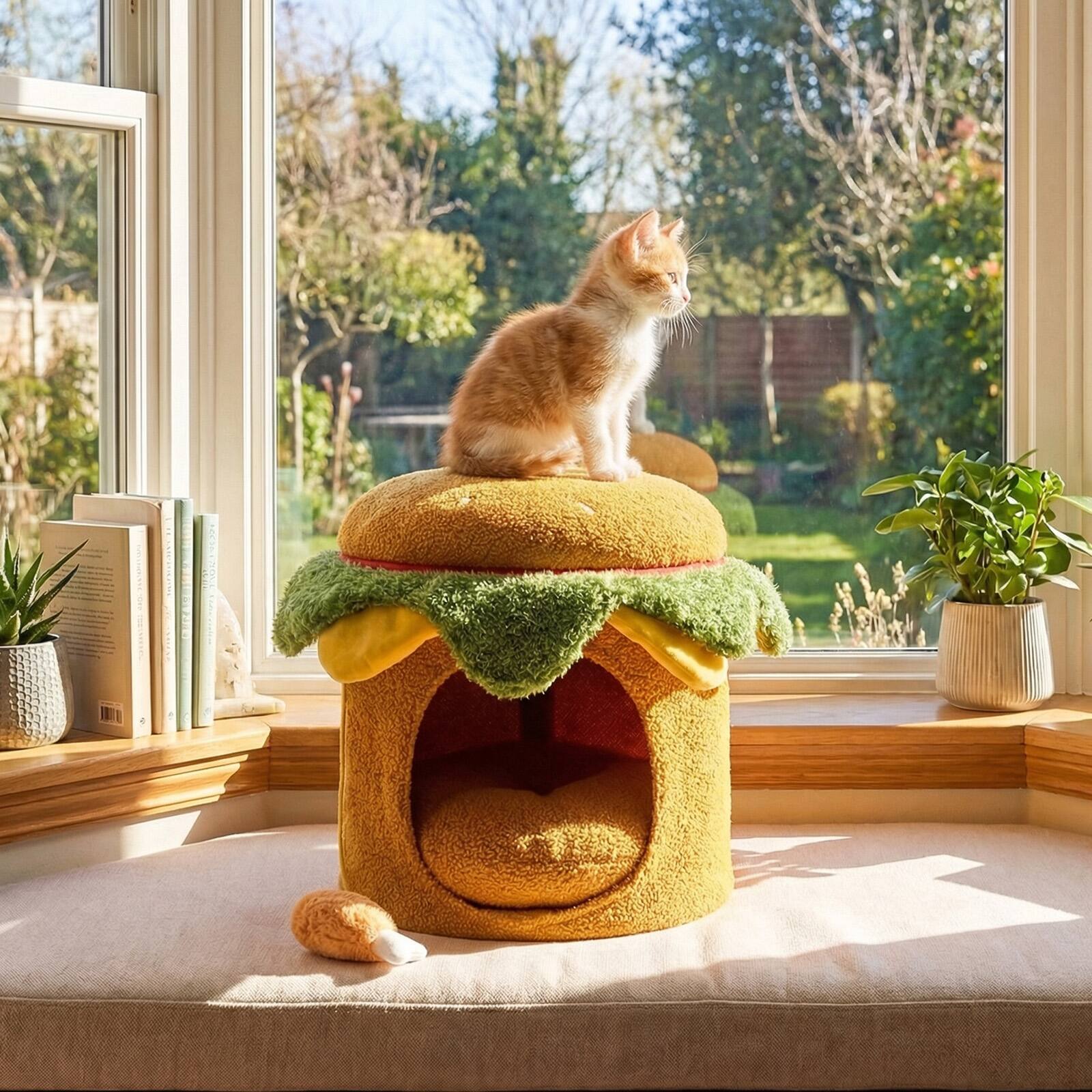 Alt View 4. Gymax - Gymax Hamburger Cat Nest w/Perch Chicken Drumstick Toy & Removable Cushion for Cats.