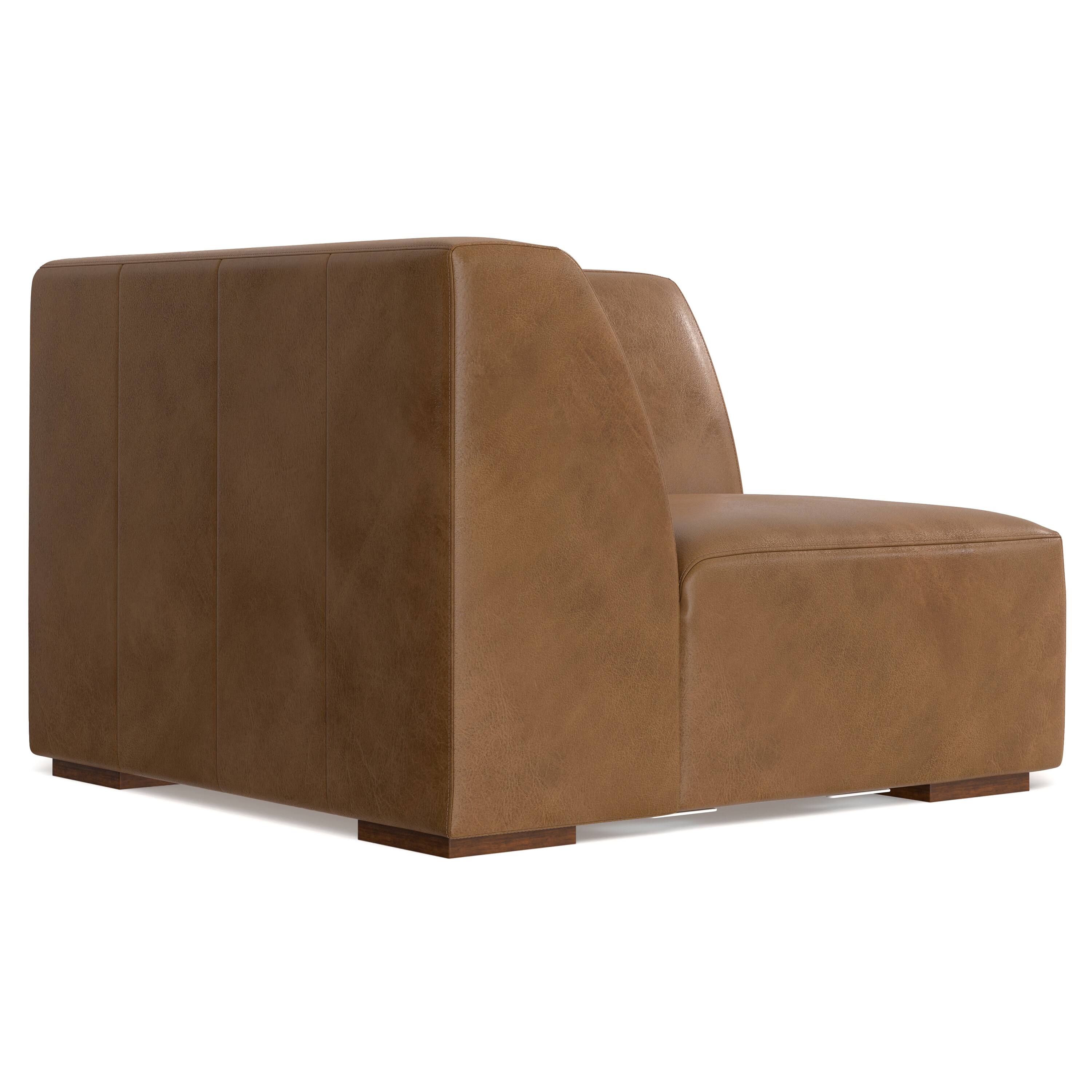 Alt View 3. Simpli Home - Rex Corner Sofa Module in Genuine Leather - Caramel Brown.