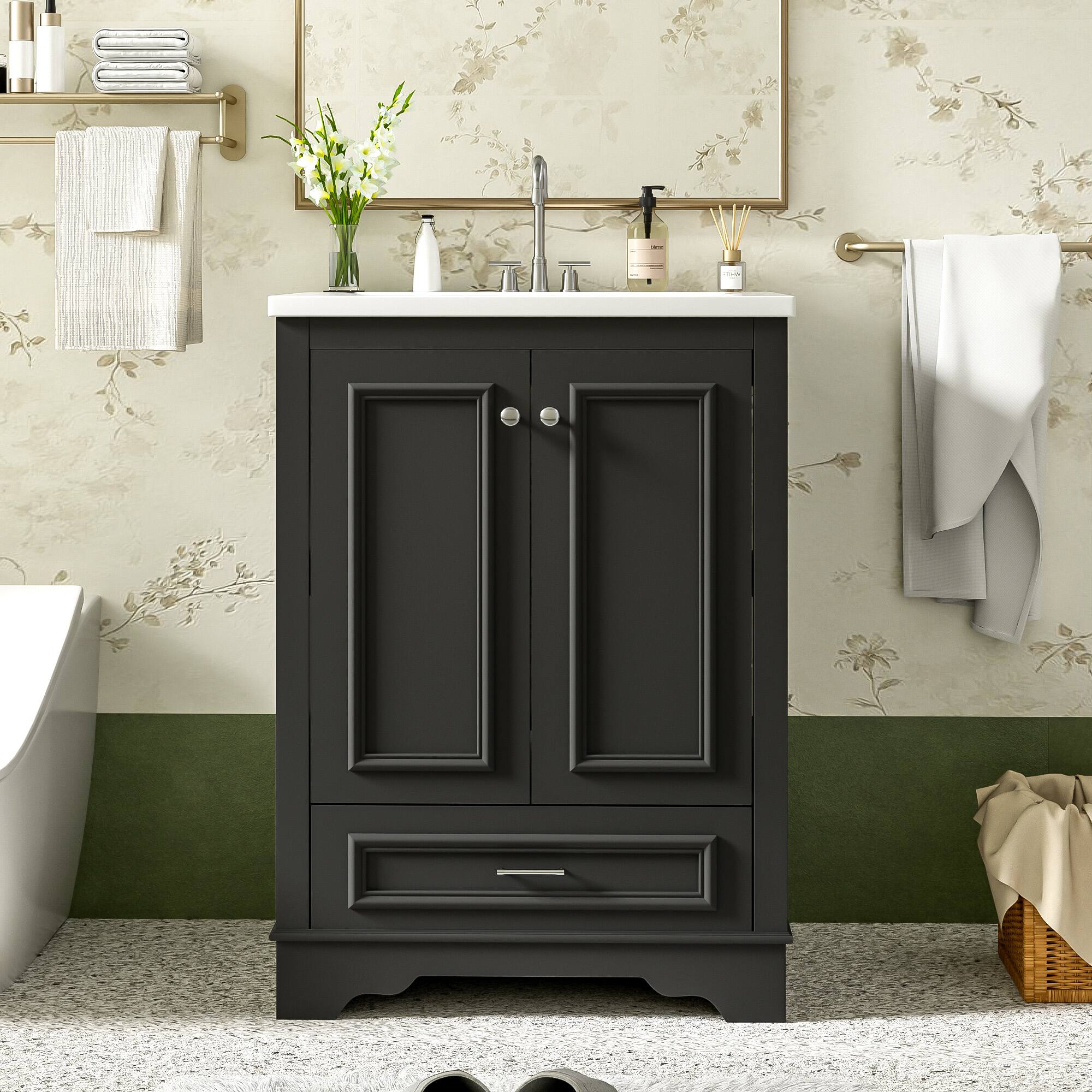 Alt View 7. Glintex - 24" Bathroom Vanity with Sink Combo, Freestanding Storage Cabinet, Soft-Closing Doors, Modern Bath Vanity - Black.