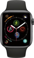 Geek Squad Certified Refurbished Apple Watch Series 4 (GPS) 44mm Space Gray Aluminum Case with Black Sport Band - Space Gray Aluminum - Front_Zoom