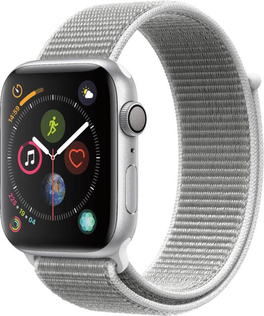 Apple Geek Squad Certified Refurbished Watch Series 4 GPS 44mm Aluminum Case with Seashell Sport Loop Silver Aluminum 2018 GSRF MU6C2LL A Best Buy