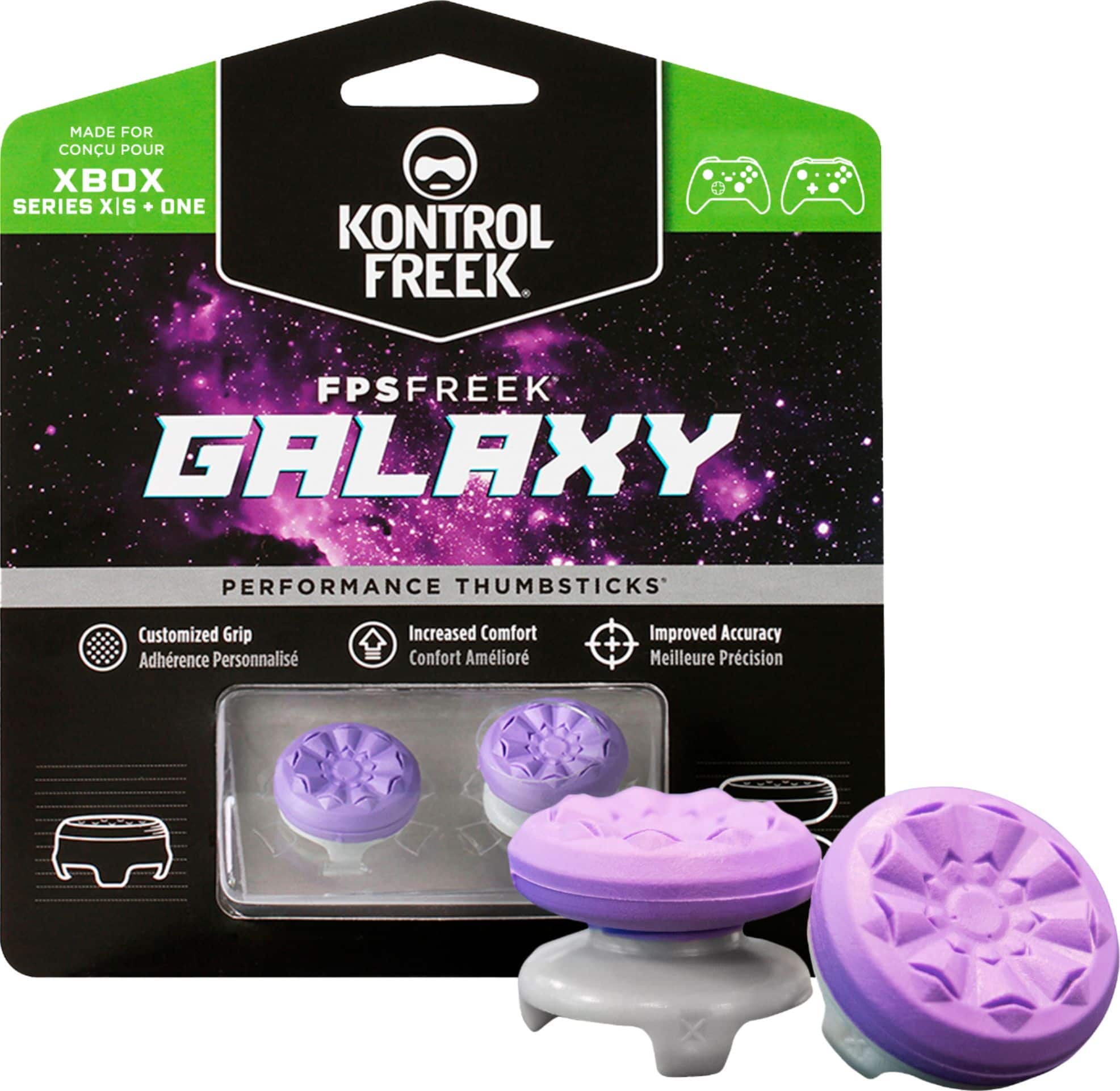 Front. KontrolFreek - FPS Freek Galaxy 4 Prong Performance Thumbsticks for Xbox Series X|S and Xbox One - Purple/Gray.