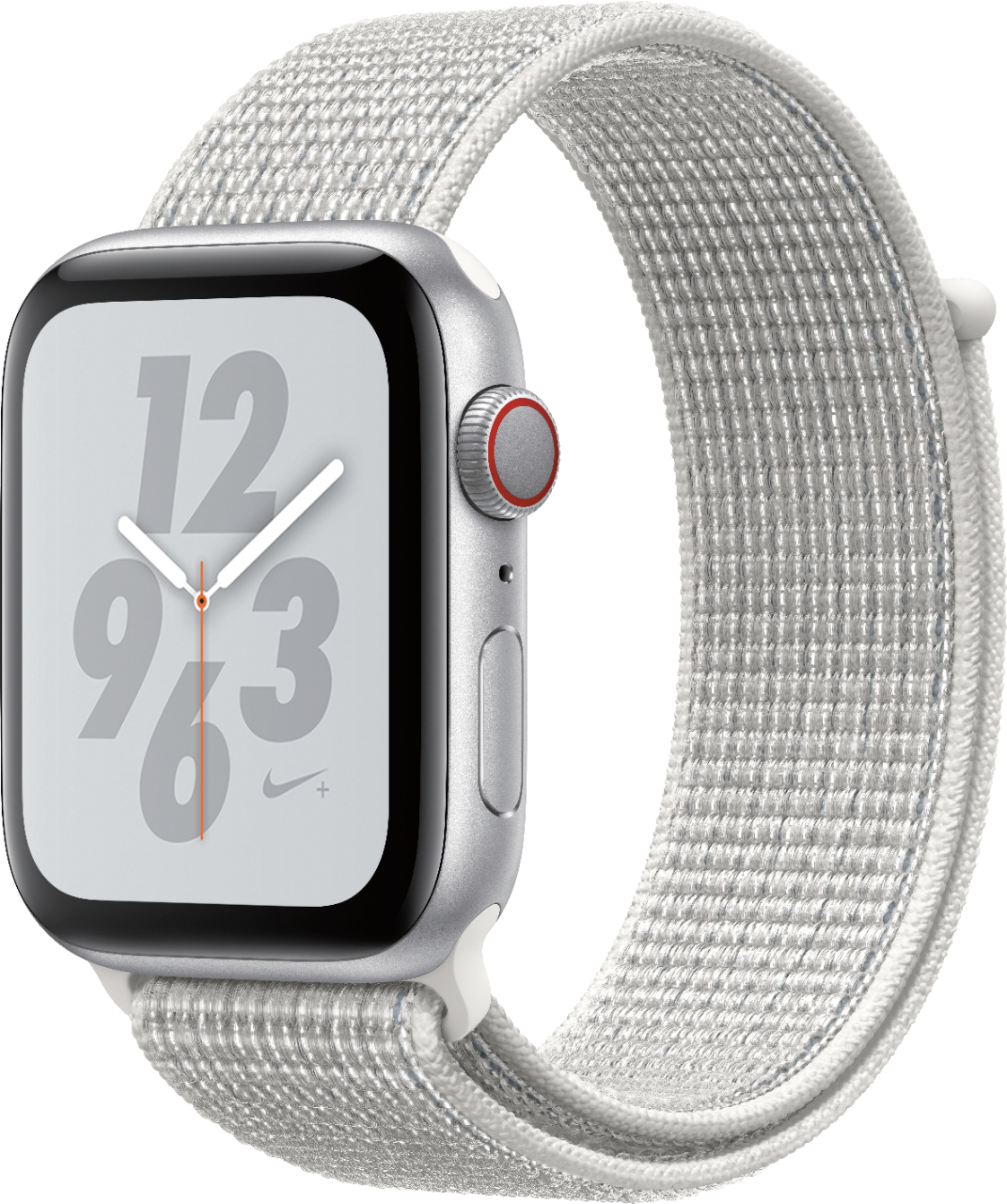 Geek Squad Certified Refurbished Apple Watch Nike+ Series 4 (GPS + Cellular) 44mm Aluminum Case with Nike Sport Loop - Silver Aluminum