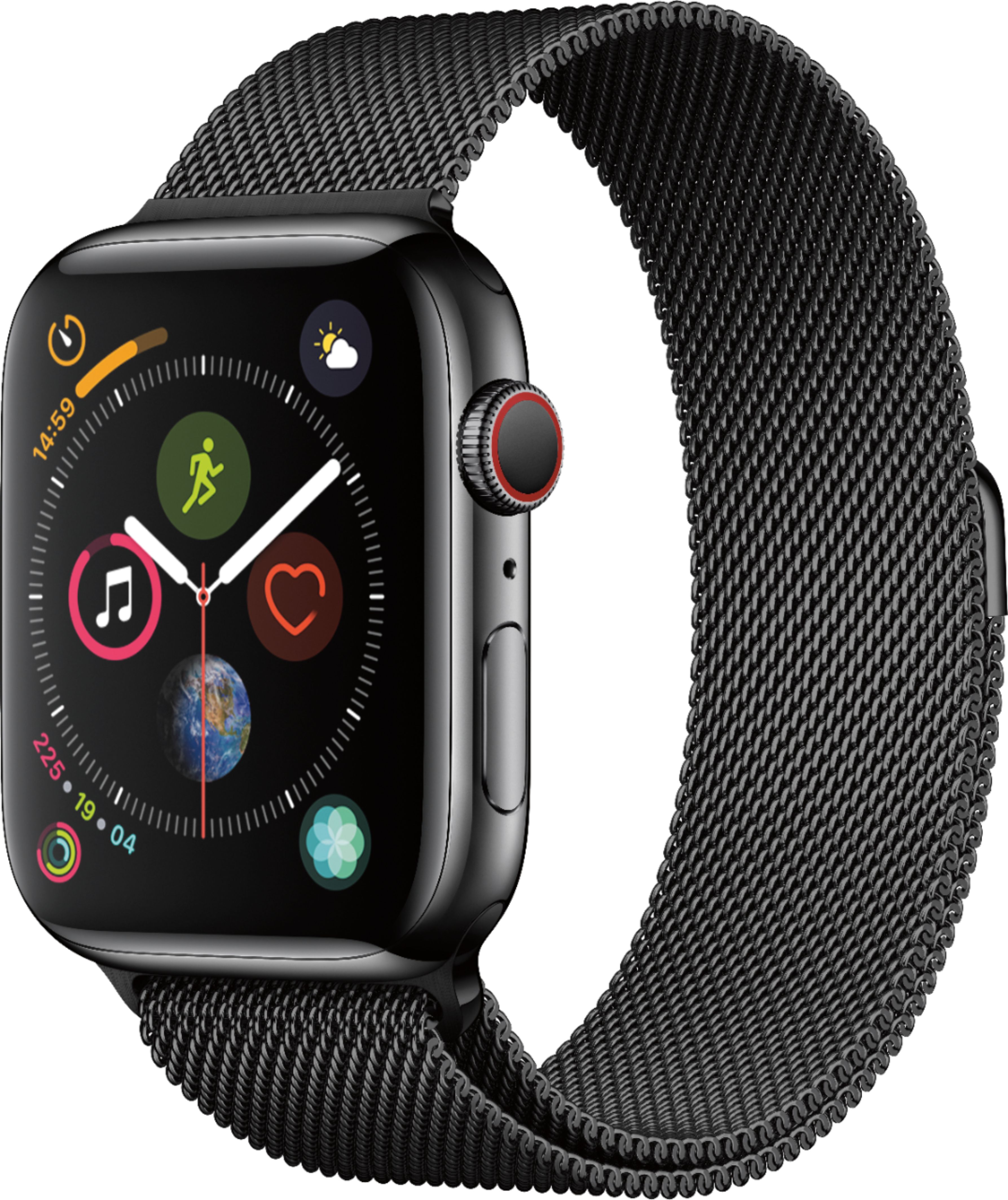 Geek Squad Certified Refurbished Apple Watch Series 4 (GPS + Cellular) 44mm Stainless Steel Case with Milanese Loop - Space Black Stainless Steel