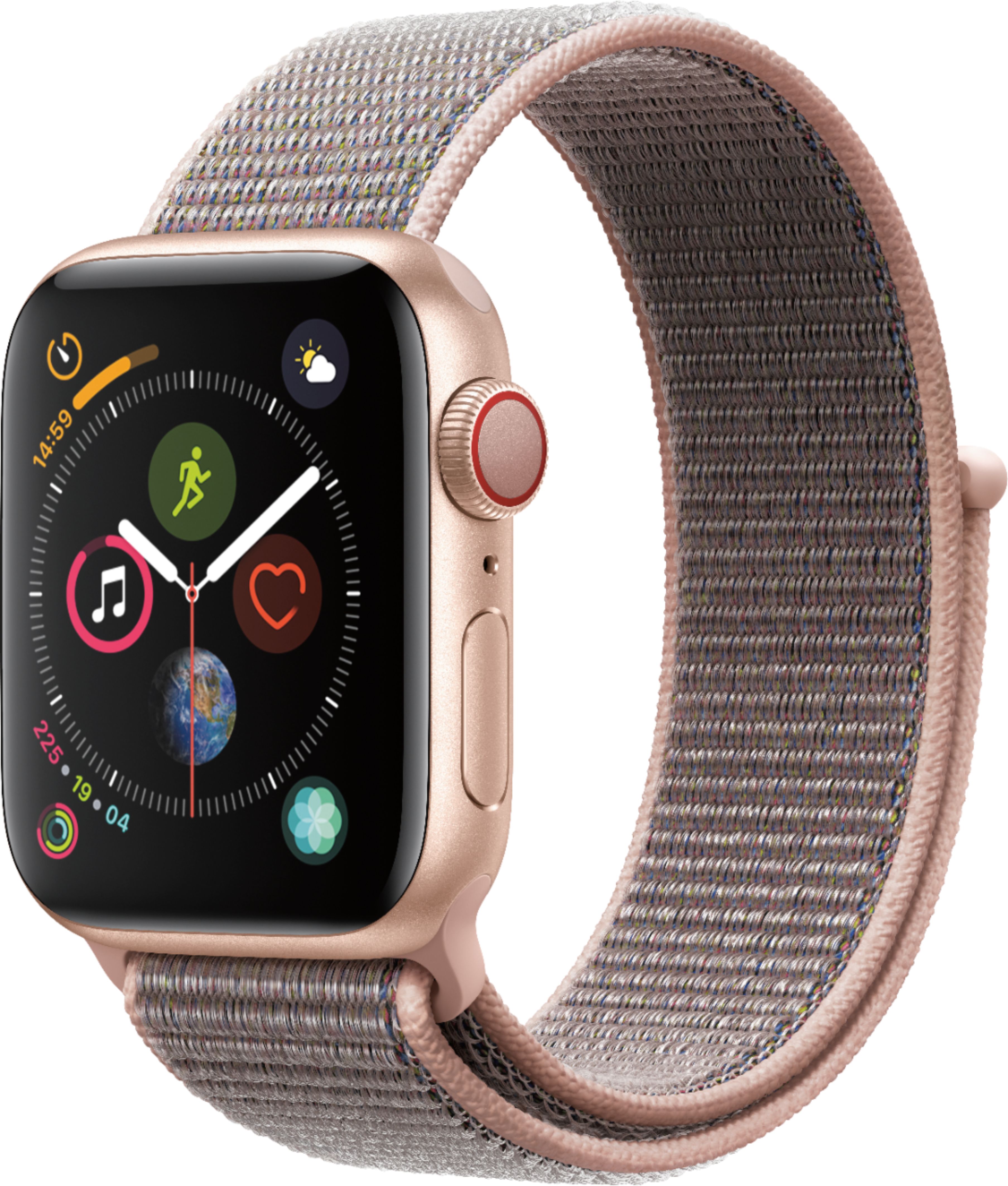 Geek Squad Certified Refurbished Apple Watch Series 4 (GPS + Cellular) 40mm Aluminum Case with Pink Sand Sport Loop - Gold