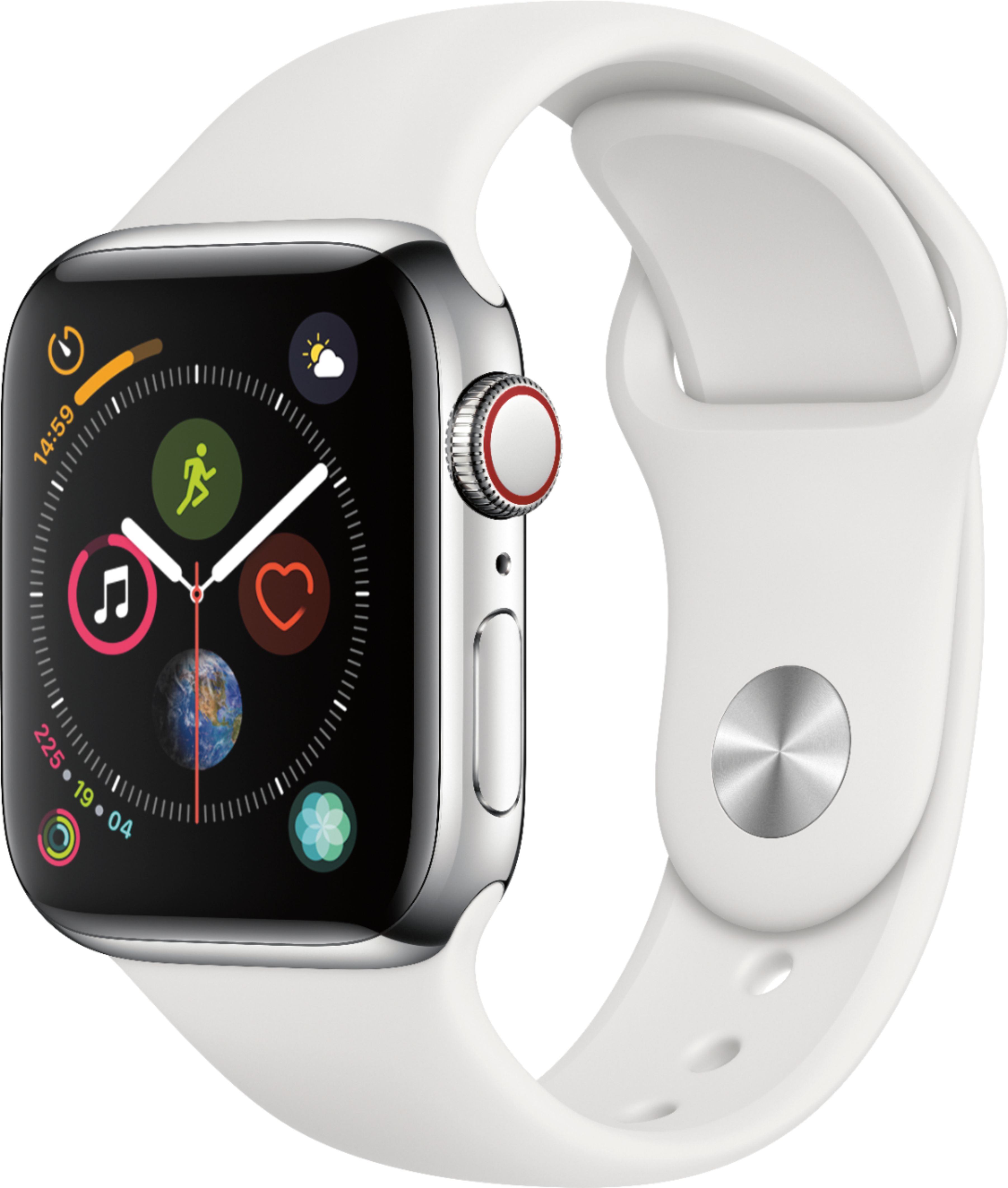 Geek Squad Certified Refurbished Apple Watch Series 4 (GPS + Cellular) 40mm Stainless Steel Case with White Sport Band - Stainless Steel