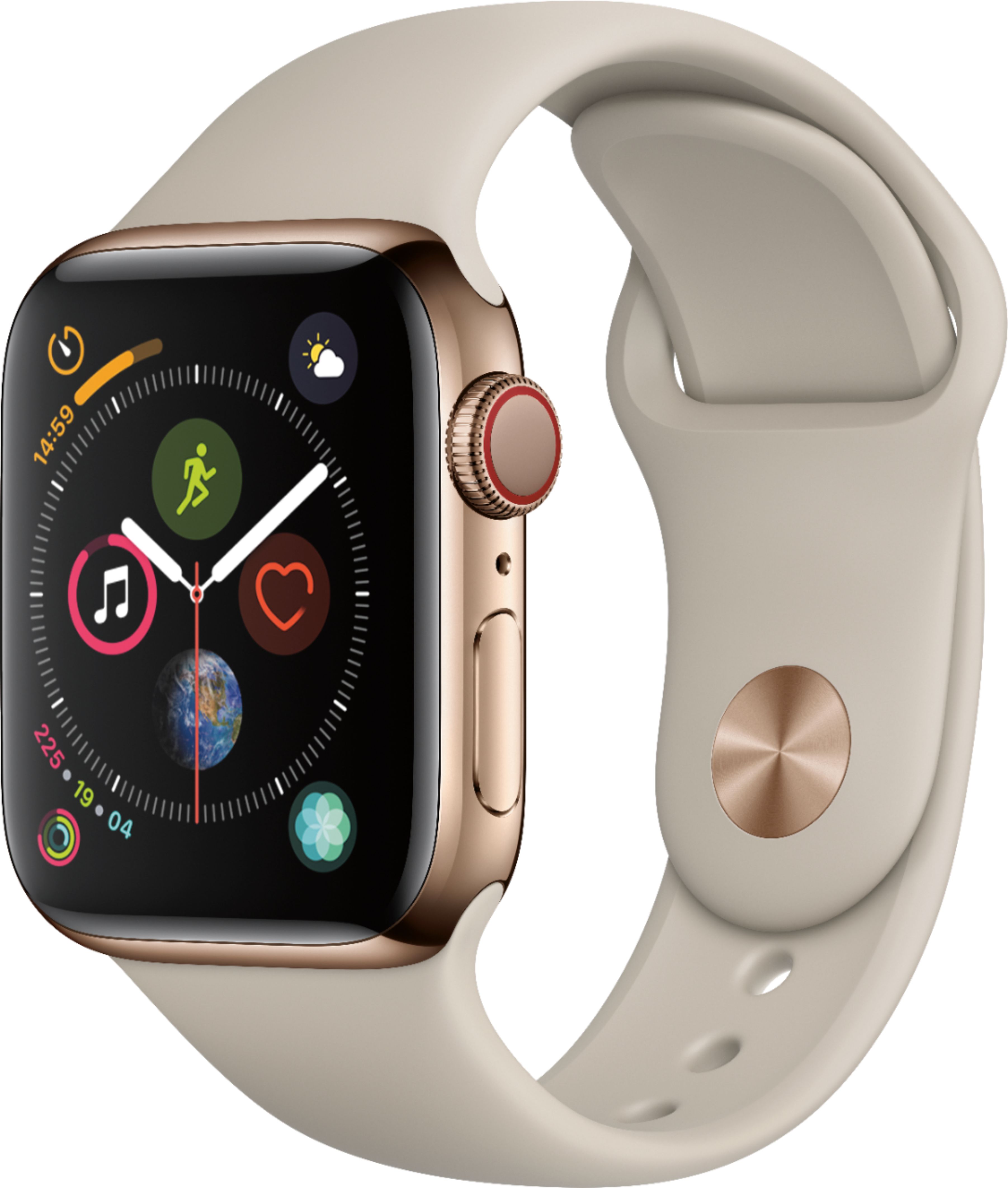 Geek Squad Certified Refurbished Apple Watch Series 4 (GPS + Cellular) 40mm Stainless Steel Case with Stone Sport Band - Gold Stainless Steel