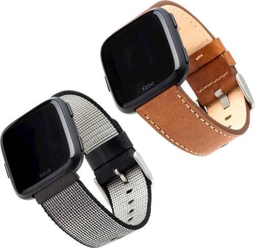 WITHit - Band Kit for Fitbit™ Versa & Versa Lite, Versa 2 (2-Pack) - Brown Leather and Black Nylon-Angle_Standard 