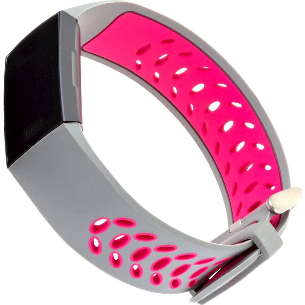 WITHit - Silicone Watch Band for Fitbit Charge 3 and Charge 4 - Gray/Pink