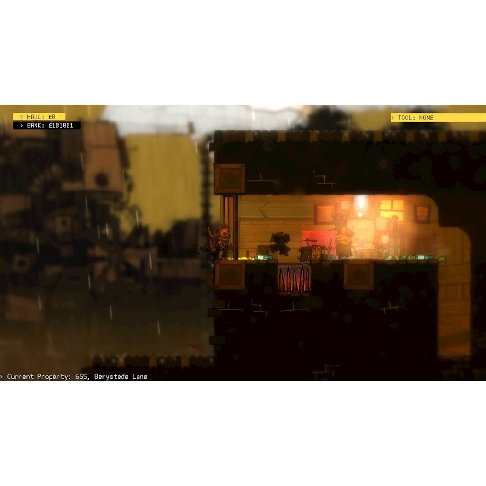 The image shows a group of people standing in a room, with one person holding a gun. The room appears to be a small house, and there is a chair nearby. The scene is set in a dark environment, possibly during a rainy day. The image is part of a video game, and the current property is 655, Berystede Lane.