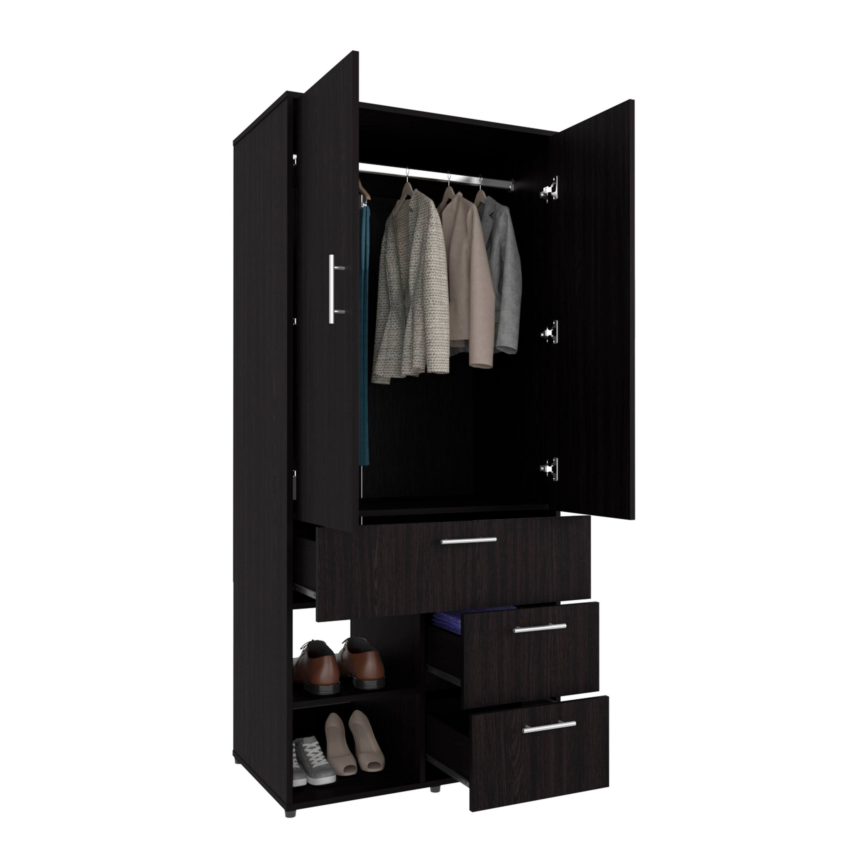 Alt View 2. TuHome - Alpine Armoire With Double Doors, Internal Shelves And Hanging Rod - Black.