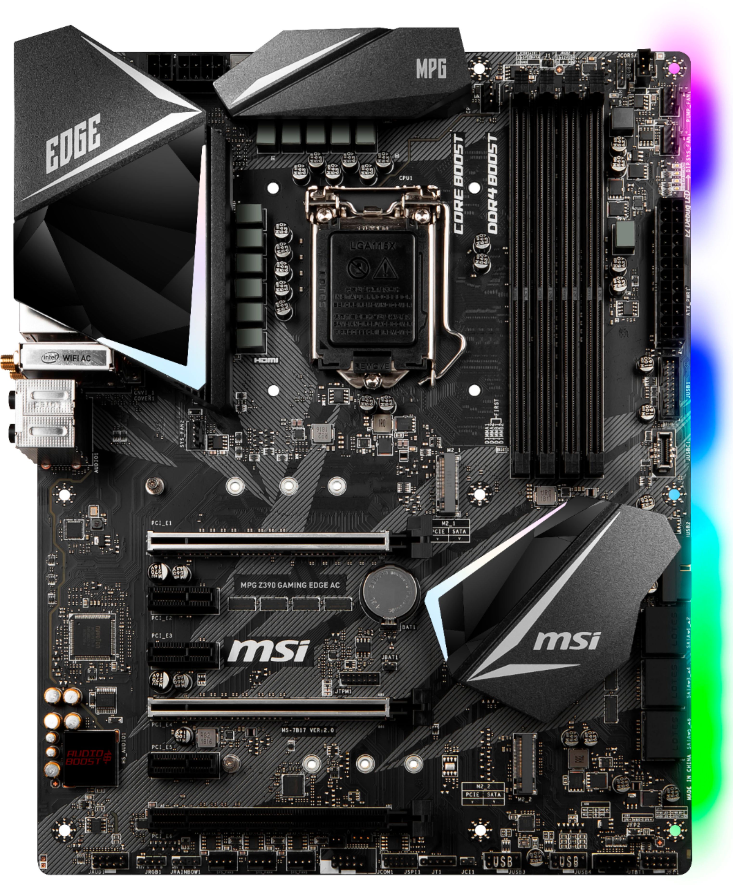 Msi Mpg Z390 Gaming Edge Ac Socket Lga1151 Usb 3 1 Gen 1 Intel Motherboard With Led Lighting Mpg Z390 Gaming Edge Ac Best Buy