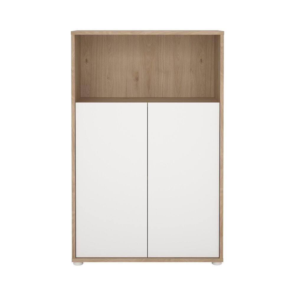 Back. FurniFact - 3-Shelf Bookcase with 2 Doors and Adjustable Storage Shelves - Brown.